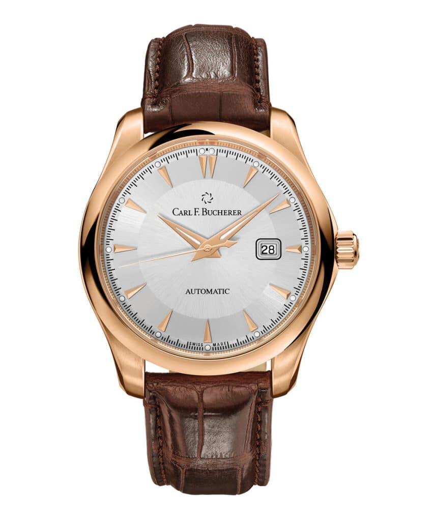 Carl F. Bucherer Manero Autodate 18k rose gold watch with alligator strap