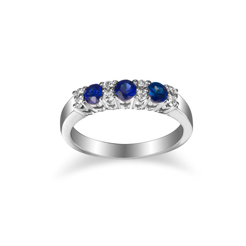 3 Sapphire Stones between white diamond Engagement Ring